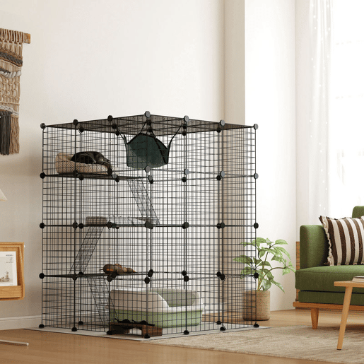 PawHut Gaiola Grande para Gatos de Interior Recinto para Gatos de 4 Níveis com 5 Portas 3 Plataformas de Salto 3 Rampas Rede, Parque para Animais 105x105x140 cm Preto PawHut Gaiola Grande para Gatos de Interior Recinto para Gatos de 4 Níveis com 5 Portas 3 Plataformas de Salto 3 Rampas Rede, Parque para Animais 105x105x140 cm Preto