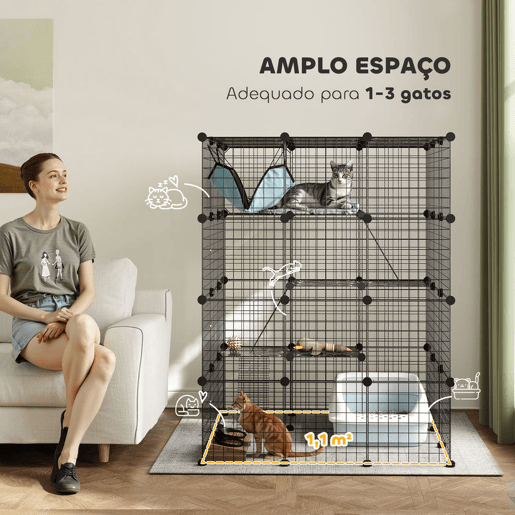 PawHut Gaiola Grande para Gatos de Interior Recinto para Gatos de 4 Níveis com 5 Portas 3 Plataformas de Salto 3 Rampas Rede, Parque para Animais 105x105x140 cm Preto PawHut Gaiola Grande para Gatos de Interior Recinto para Gatos de 4 Níveis com 5 Portas 3 Plataformas de Salto 3 Rampas Rede, Parque para Animais 105x105x140 cm Preto