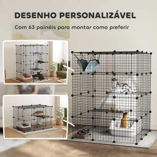 PawHut Gaiola Grande para Gatos de Interior Recinto para Gatos de 4 Níveis com 5 Portas 3 Plataformas de Salto 3 Rampas Rede, Parque para Animais 105x105x140 cm Preto PawHut Gaiola Grande para Gatos de Interior Recinto para Gatos de 4 Níveis com 5 Portas 3 Plataformas de Salto 3 Rampas Rede, Parque para Animais 105x105x140 cm Preto