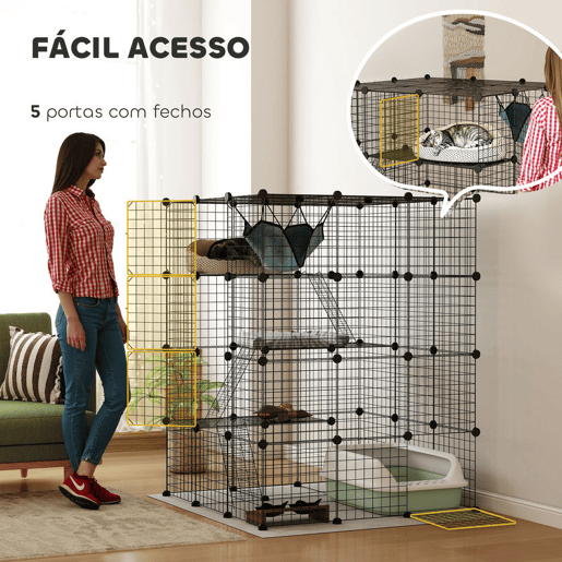 PawHut Gaiola Grande para Gatos de Interior Recinto para Gatos de 4 Níveis com 5 Portas 3 Plataformas de Salto 3 Rampas Rede, Parque para Animais 105x105x140 cm Preto PawHut Gaiola Grande para Gatos de Interior Recinto para Gatos de 4 Níveis com 5 Portas 3 Plataformas de Salto 3 Rampas Rede, Parque para Animais 105x105x140 cm Preto