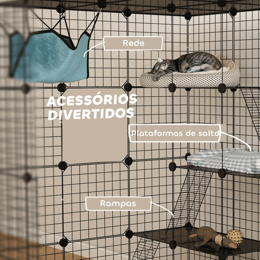 PawHut Gaiola Grande para Gatos de Interior Recinto para Gatos de 4 Níveis com 5 Portas 3 Plataformas de Salto 3 Rampas Rede, Parque para Animais 105x105x140 cm Preto PawHut Gaiola Grande para Gatos de Interior Recinto para Gatos de 4 Níveis com 5 Portas 3 Plataformas de Salto 3 Rampas Rede, Parque para Animais 105x105x140 cm Preto