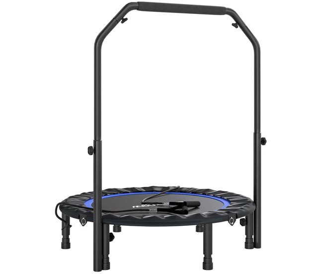 Sportnow trampolín de fitness adultos ø102 cm, cama elástica plegable con mango ajustable de 4 niveles y bandas, para entrenamiento piernas cuerpo en hogar oficina gimnasio exterior, carga 150 kg azul