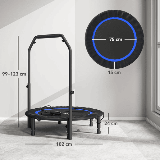 SPORTNOW Trampolim de Fitness Ø102 cm Trampolim Dobrável com Guiador Ajustável de 4 Níveis e Bandas para Treino de Pernas e Corpo em Casa Escritório Ginásio e Exterior Carga 150 kg Azul SPORTNOW Trampolim de Fitness Ø102 cm Trampolim Dobrável com Guiador Ajustável de 4 Níveis e Bandas para Treino de Pernas e Corpo em Casa Escritório Ginásio e Exterior Carga 150 kg Azul