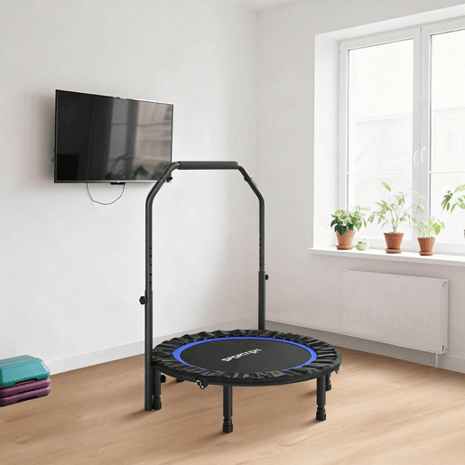 SPORTNOW Trampolim de Fitness Ø102 cm Trampolim Dobrável com Guiador Ajustável de 4 Níveis e Bandas para Treino de Pernas e Corpo em Casa Escritório Ginásio e Exterior Carga 150 kg Azul SPORTNOW Trampolim de Fitness Ø102 cm Trampolim Dobrável com Guiador Ajustável de 4 Níveis e Bandas para Treino de Pernas e Corpo em Casa Escritório Ginásio e Exterior Carga 150 kg Azul