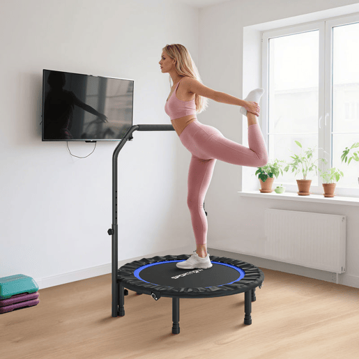 SPORTNOW Trampolim de Fitness Ø102 cm Trampolim Dobrável com Guiador Ajustável de 4 Níveis e Bandas para Treino de Pernas e Corpo em Casa Escritório Ginásio e Exterior Carga 150 kg Azul SPORTNOW Trampolim de Fitness Ø102 cm Trampolim Dobrável com Guiador Ajustável de 4 Níveis e Bandas para Treino de Pernas e Corpo em Casa Escritório Ginásio e Exterior Carga 150 kg Azul