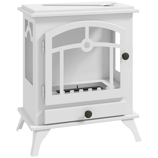 HOMCOM Lareira de Bioetanol com Pé Lareira Bioetanol com Depósito de 0,9 L e Extinguidor de Aço Inoxidável Tempo de Combustão 3H para Interiores 20-25 m² 45x28x54 cm Branco