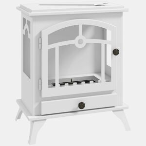 HOMCOM Lareira de Bioetanol com Pé Lareira Bioetanol com Depósito de 0,9 L e Extinguidor de Aço Inoxidável Tempo de Combustão 3H para Interiores 20-25 m² 45x28x54 cm Branco
