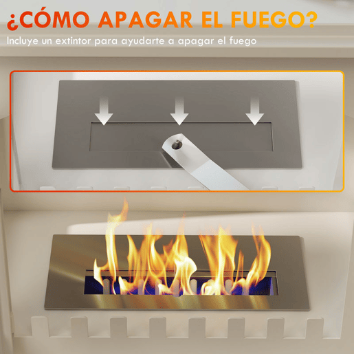 HOMCOM Lareira de Bioetanol com Pé Lareira Bioetanol com Depósito de 0,9 L e Extinguidor de Aço Inoxidável Tempo de Combustão 3H para Interiores 20-25 m² 45x28x54 cm Branco