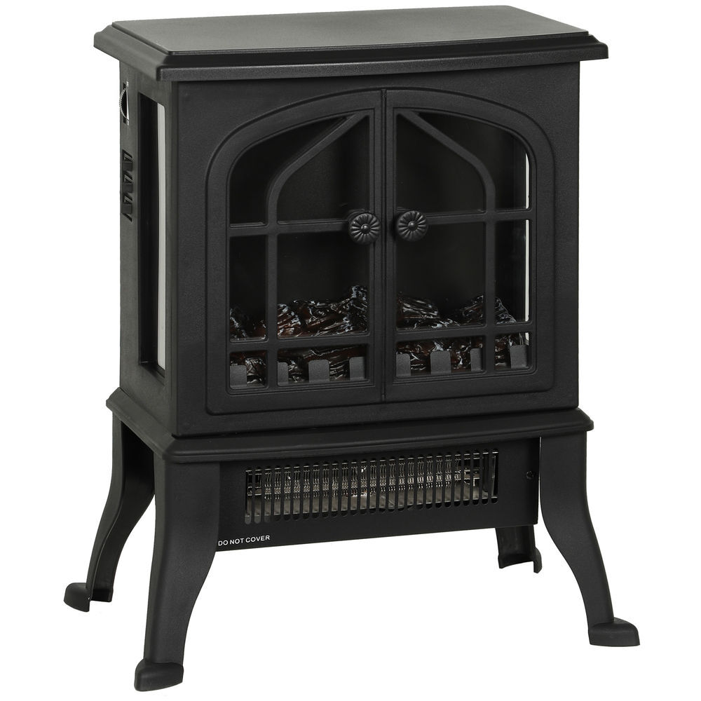 Homcom chimenea eléctrica de pie, chimenea decorativa, 900/1800w, efecto llama 3d, 2 niveles de potencia, termostato ajustable, ventanas visibles, para 15-30 ㎡, negro