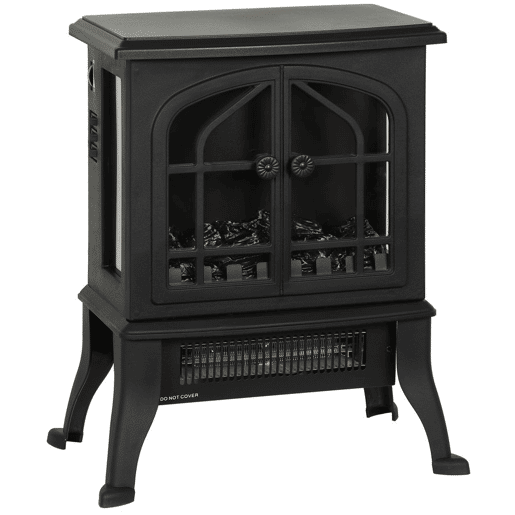 HOMCOM Lareira Elétrica de Pé Lareira Decorativa 9001800W com Efeito Chama 3D 2 Níveis de Potência Termóstato Ajustável Janelas Visíveis para 15-30 ? 39x24x48 cm Preto