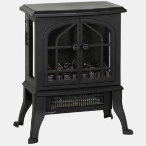 HOMCOM Lareira Elétrica de Pé Lareira Decorativa 9001800W com Efeito Chama 3D 2 Níveis de Potência Termóstato Ajustável Janelas Visíveis para 15-30 ? 39x24x48 cm Preto