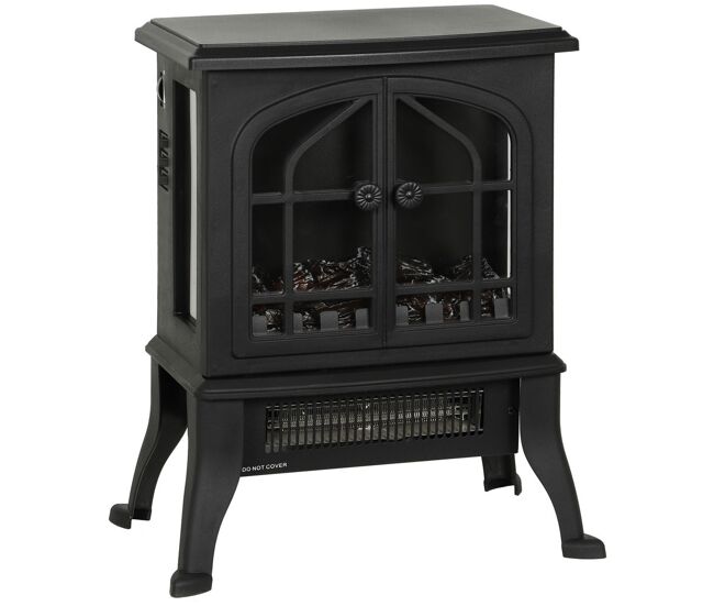 Homcom chimenea eléctrica de pie, chimenea decorativa, 900/1800w, efecto llama 3d, 2 niveles de potencia, termostato ajustable, ventanas visibles, para 15-30 ㎡, negro