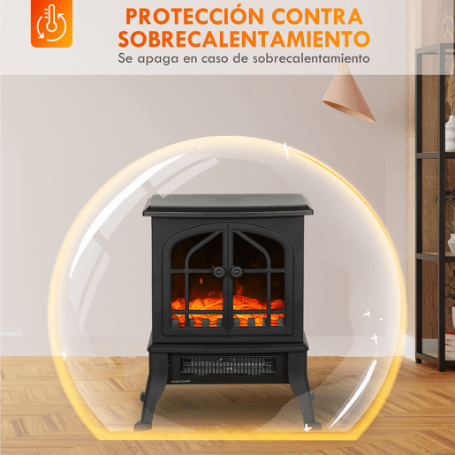HOMCOM Lareira Elétrica de Pé Lareira Decorativa 9001800W com Efeito Chama 3D 2 Níveis de Potência Termóstato Ajustável Janelas Visíveis para 15-30 ? 39x24x48 cm Preto