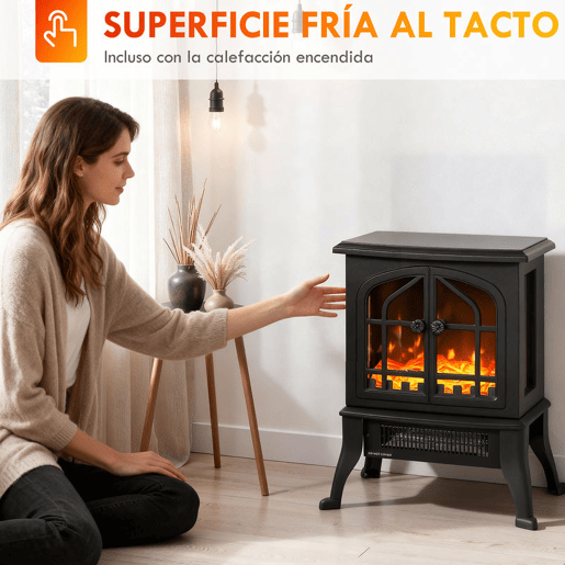 HOMCOM Lareira Elétrica de Pé Lareira Decorativa 9001800W com Efeito Chama 3D 2 Níveis de Potência Termóstato Ajustável Janelas Visíveis para 15-30 ? 39x24x48 cm Preto