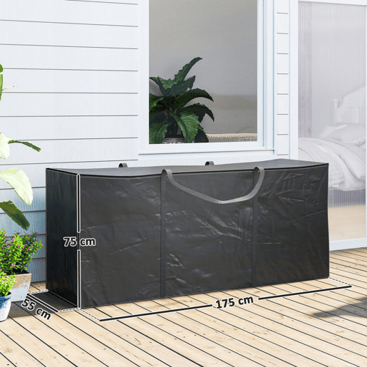 Outsunny Bolsa de Armazenamento para Almofadas de Jardim Impermeável, Bolsa de Armazenamento para Árvore de Natal, Oxford 600D Resistente com Alças, Capa para Almofadas de Exterior, 175x55x75 cm, Preto