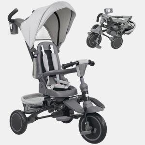 AIYAPLAY Triciclo Evolutivo 6 em 1 Triciclo para Bebés Dobrável 1-5 Anos Assento Giratório de 360° Guidão Encosto Reclinável Toldo Cinto de Segurança Cesto, Apoio para Pés 111,5x52x98 cm Cinza