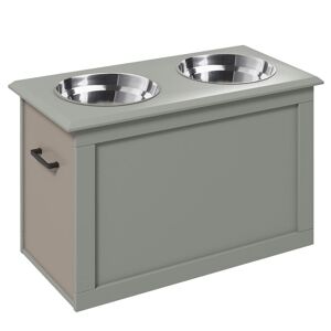 PawHut Comedouro Elevado para Cães Comedouro para Cães com 2 Tigelas de Aço Inoxidável e Espaço de Armazenamento Oculto 60x30x41 cm Cinzento