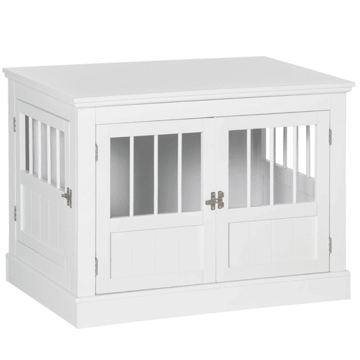 PawHut Gaiola para Cães com Mesa Auxiliar Casa para Animais de Estimação Moderna com 3 Portas Francês e Fecho Magnético para Cães Pequenos 78x53x59,3 cm Branco