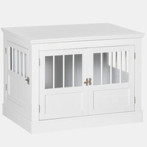 PawHut Gaiola para Cães com Mesa Auxiliar Casa para Animais de Estimação Moderna com 3 Portas Francês e Fecho Magnético para Cães Pequenos 78x53x59,3 cm Branco