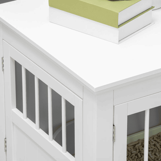 PawHut Gaiola para Cães com Mesa Auxiliar Casa para Animais de Estimação Moderna com 3 Portas Francês e Fecho Magnético para Cães Pequenos 78x53x59,3 cm Branco