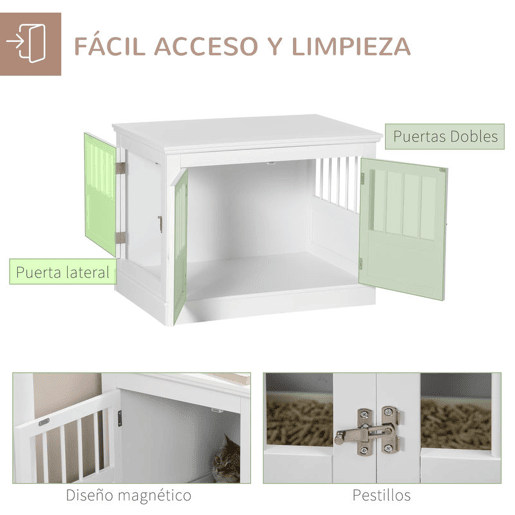 PawHut Gaiola para Cães com Mesa Auxiliar Casa para Animais de Estimação Moderna com 3 Portas Francês e Fecho Magnético para Cães Pequenos 78x53x59,3 cm Branco