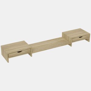 HOMCOM Suporte para Monitor com Ângulo e Comprimento Ajustável Suporte para Monitor com 2 Gavetas para Escritório Suporte para Monitor Portátil 60-116x22x12 cm Madeira
