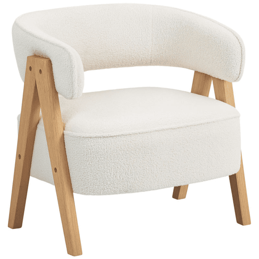 HOMCOM Poltrona de Sala de Estar Estofada em Borreguito Poltrona de Leitura Almofadada e Moderna Assento Largo Pés de Madeira e Encosto Curvo para Quarto Escritório 70x64x71 cm Branco