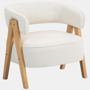 HOMCOM Poltrona de Sala de Estar Estofada em Borreguito Poltrona de Leitura Almofadada e Moderna Assento Largo Pés de Madeira e Encosto Curvo para Quarto Escritório 70x64x71 cm Branco