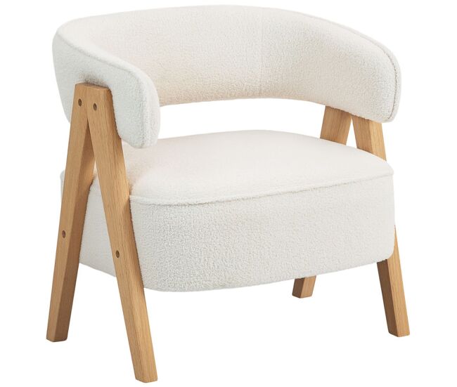 Homcom butaca de salón tapizada en borreguito, sillón de lectura acolchado grueso y moderno, asiento ancho, patas de madera, respaldo curvado, para dormitorio, oficina, blanco
