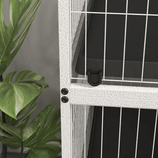 PawHut Gaiola para Roedores 80x52x128 cm Casa de 4 Alturas com Rampas Suspensa Rede Bandeja Removível Rodas Portas Branco Rajado e Preto