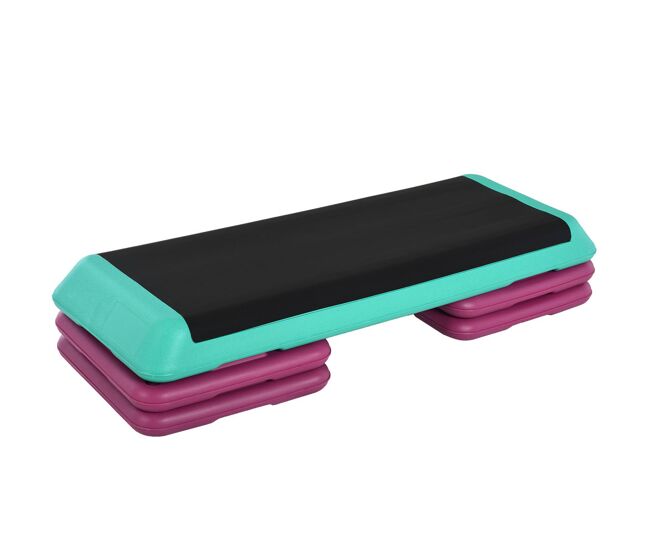 Homcom step de aeróbic, step para fitness antideslizante, altura regulable 3 niveles de 10/15/20 cm, carga 150 kg, para ejercicio en casa, gimnasio, 110x40x20 cm, multicolor