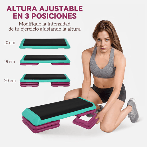 HOMCOM Step para Fitness Antiderrapante Altura Regulável 3 Níveis de 101520 cm Carga 150 kg para Exercício em Casa Ginásio 110x40x20 cm Multicolor