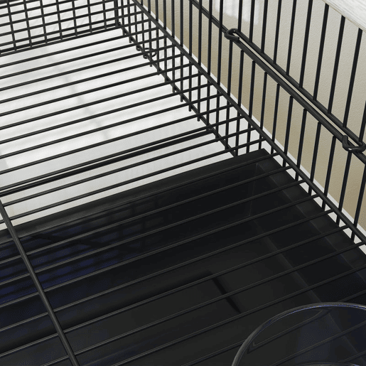 PawHut Gaiola para Pássaros com Divisória Gaiola para Aves com 4 Comedouros 4 Poleiros e Bandeja Amovível Gaiola para Canários Periquitos 76x46x46 cm Preto