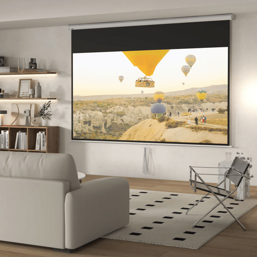 HOMCOM Tela de Projeção Manual 120 Polegadas Tela de Projeção Portátil Formato 16:9 com Altura Ajustável para Interior e Exterior Cinema em Casa 283x8x192 cm Branco