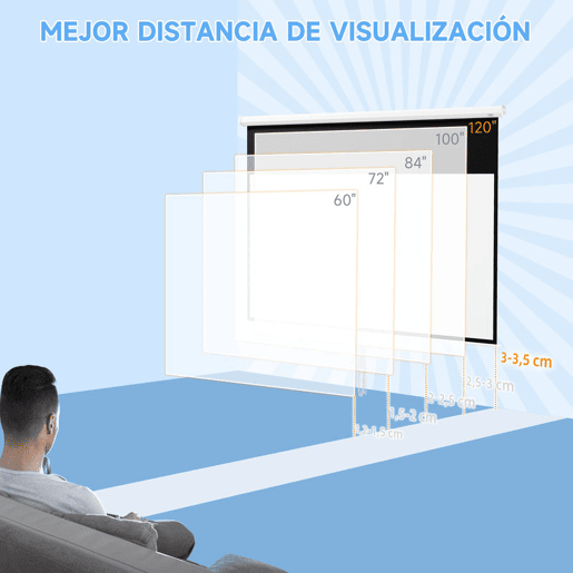 HOMCOM Tela de Projeção Manual 120 Polegadas Tela de Projeção Portátil Formato 16:9 com Altura Ajustável para Interior e Exterior Cinema em Casa 283x8x192 cm Branco