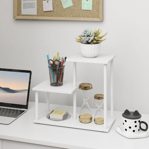 HOMCOM Estante Efeito Madeira Estante para Livros de 3 Níveis Estilo Moderna com Estrutura de Metal Prateleira de Arrumação para Secretária Escritório Cozinha 40x20x34,5 cm Branco