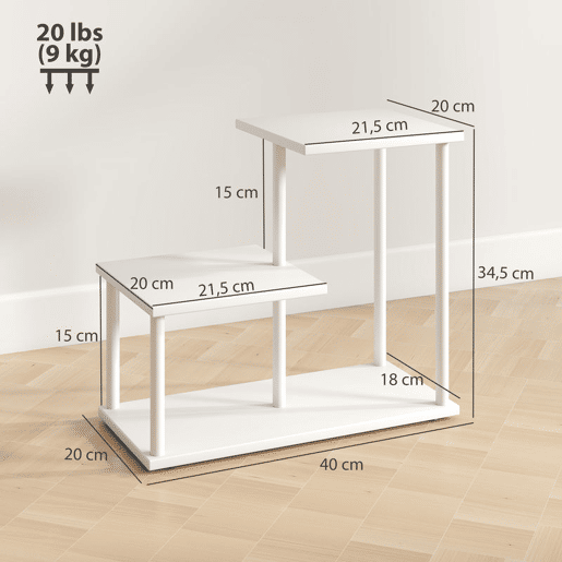 HOMCOM Estante Efeito Madeira Estante para Livros de 3 Níveis Estilo Moderna com Estrutura de Metal Prateleira de Arrumação para Secretária Escritório Cozinha 40x20x34,5 cm Branco
