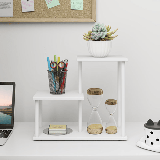 HOMCOM Estante Efeito Madeira Estante para Livros de 3 Níveis Estilo Moderna com Estrutura de Metal Prateleira de Arrumação para Secretária Escritório Cozinha 40x20x34,5 cm Branco