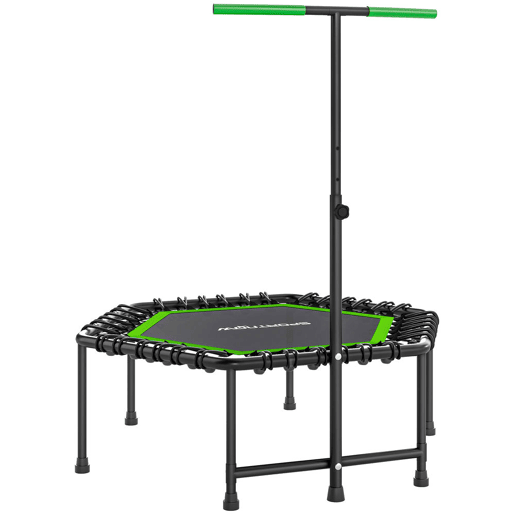 SPORTNOW Trampolim Fitness 114x114x132 cm Trampolim Fitness com Guiador Ajustável em 3 Níveis Estrutura de Aço para Treino de Perna Corpo em Casa Escritório Ginásio Verde