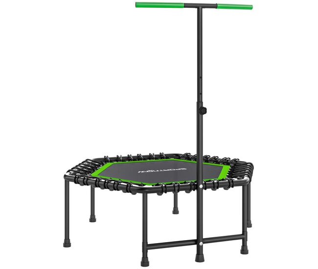 Sportnow trampolín de fitness 114x114x132 cm cama elástica fitness con mango ajustable de 3 niveles marco de acero para entrenamiento piernas cuerpo en hogar oficina gimnasio verde y negro