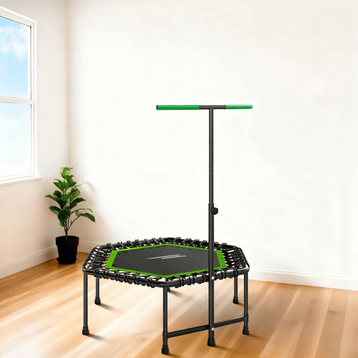 SPORTNOW Trampolim Fitness 114x114x132 cm Trampolim Fitness com Guiador Ajustável em 3 Níveis Estrutura de Aço para Treino de Perna Corpo em Casa Escritório Ginásio Verde