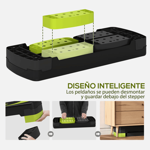 HOMCOM Step para Exercício Aeróbico Plataforma Step com Altura Ajustável em 3 Níveis com Carga Máxima 150kg para Exercício em Academia Casa 80x31x10-20 cm Verde e Preto