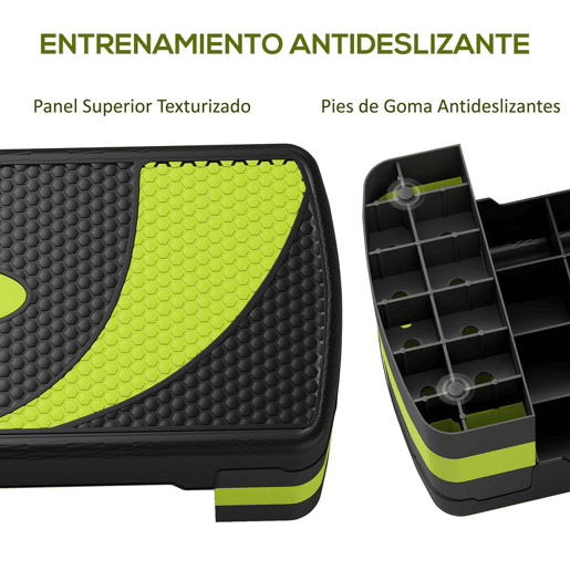 HOMCOM Step para Exercício Aeróbico Plataforma Step com Altura Ajustável em 3 Níveis com Carga Máxima 150kg para Exercício em Academia Casa 80x31x10-20 cm Verde e Preto