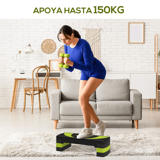 HOMCOM Step para Exercício Aeróbico Plataforma Step com Altura Ajustável em 3 Níveis com Carga Máxima 150kg para Exercício em Academia Casa 80x31x10-20 cm Verde e Preto