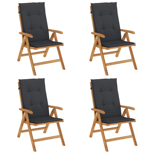 Cadeiras de jardim - Cadeiras de exterior reclináveis c almofadões 4 pcs teca maciça