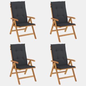Cadeiras de jardim - Cadeiras de exterior reclináveis c almofadões 4 pcs teca maciça