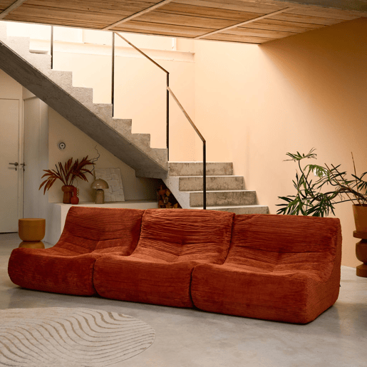 Sofá modular em tecido veludo cotelê de 3 lugares, Sokol veludo cotelê, Terracota, 91x105x72 cm