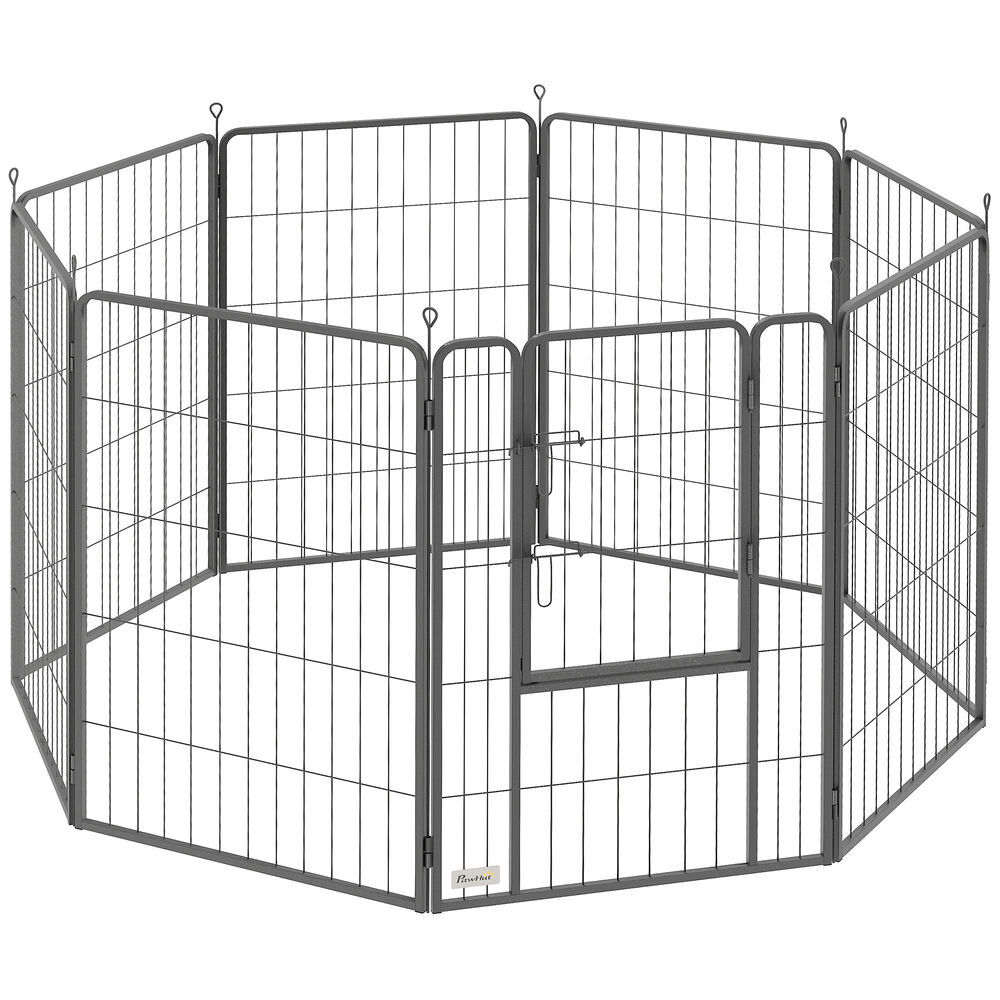 Pawhut parque para perros de 8 paneles de 100 cm de altura, vallas para perros de acero resistente plegable, con puerta, para interior y exterior, negro