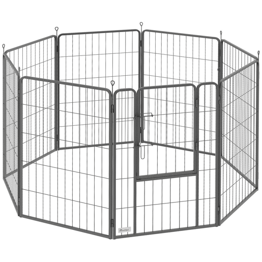 PawHut Parque para Cães de 8 Painéis 68x100 cm Parque Dobrável para Cães Médios com Porta Fecho e Estacas para Interior e Exterior Preto