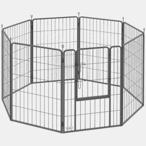 PawHut Parque para Cães de 8 Painéis 68x100 cm Parque Dobrável para Cães Médios com Porta Fecho e Estacas para Interior e Exterior Preto